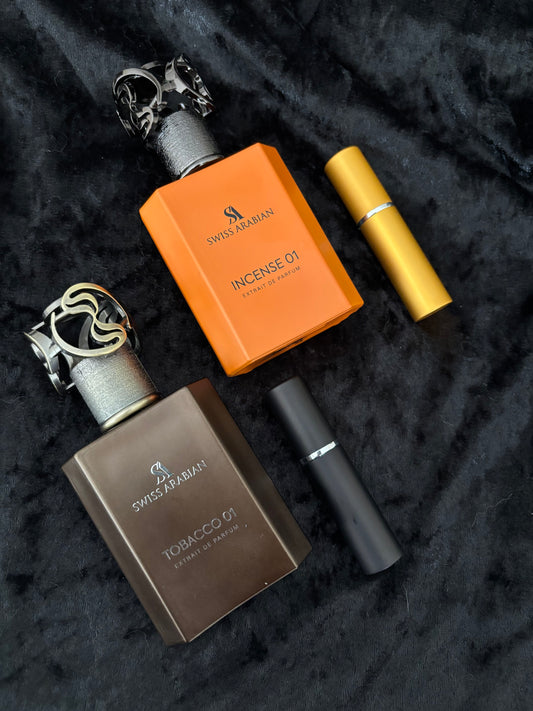 Swiss Arabian Incense 01 and Tobacco 01 5ml each bundle mini discovery set decant sample perfume 10ml total