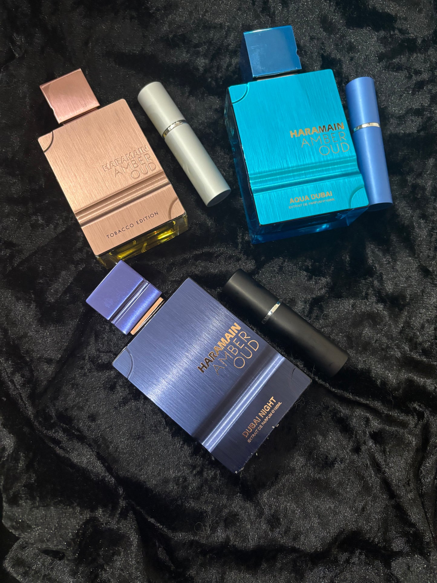 Al Haramain Amber Oud mini discovery set Aqua Dubai, Dubai Night and Tobacco Edition 5ml x 3 decant sample perfume 15ml total