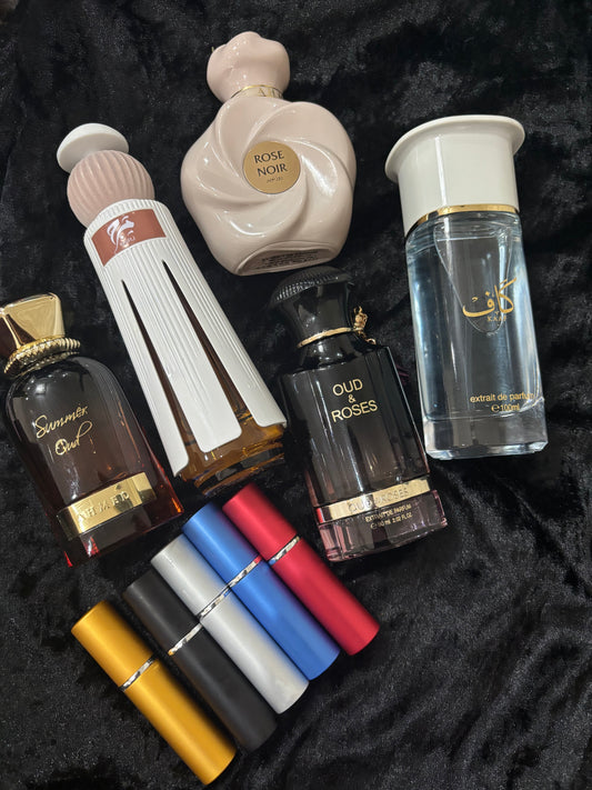 Ahmed Al Maghribi mini discovery set 5ml x 5 decant sample perfume Marj, Oud & Roses, Kaaf, Rose Noir, Summer Oud